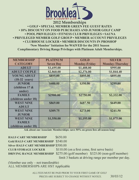 2012 Membership Schedule
