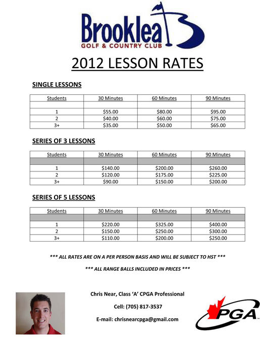 2012 Brooklea Lesson Rates